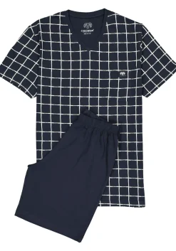 Ceceba heren shortama, donkerblauw met wit geruit