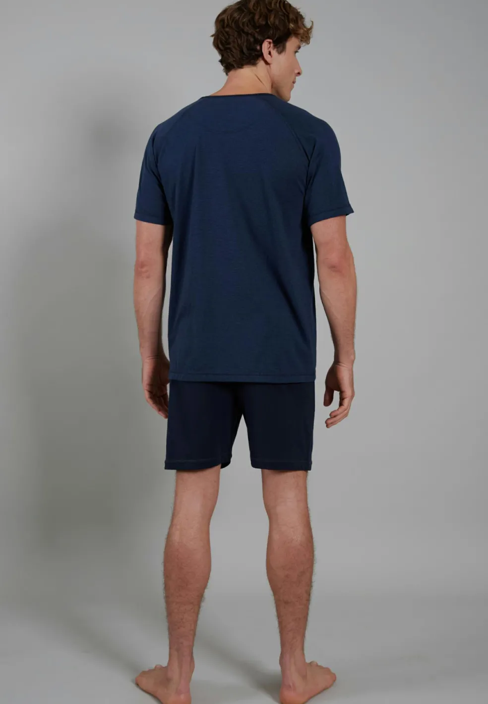 Ceceba heren shortama O-hals, donkerblauw gestreept
