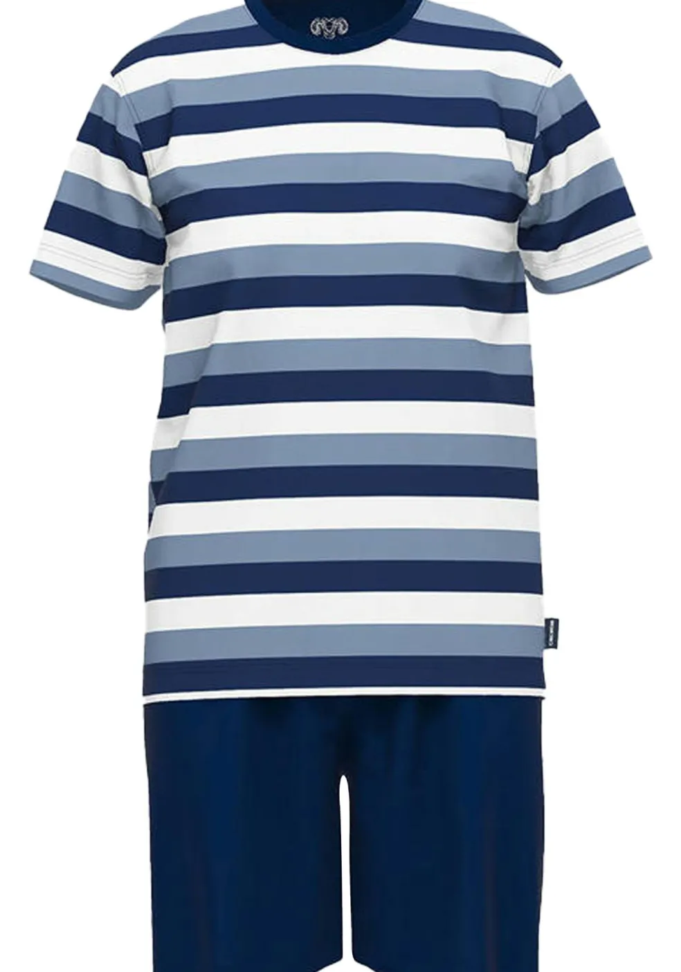 Ceceba heren shortama O-hals, middenblauw gestreept