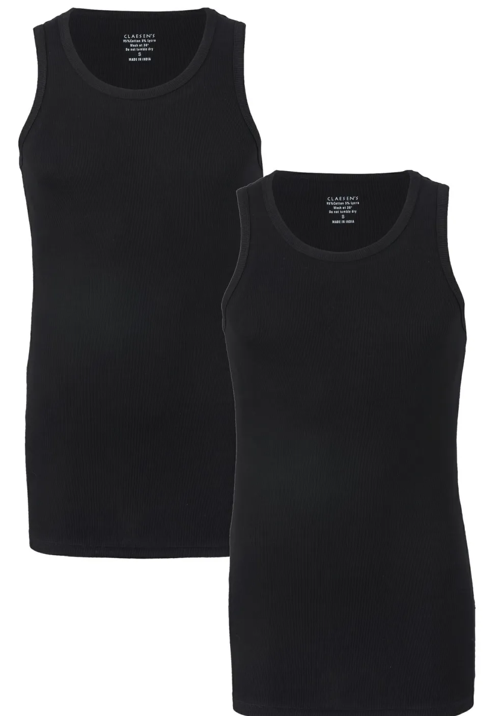 Claesen's Basics singlets (2-pack), heren rib ondershirts, zwart