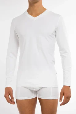 Claesen's Basics T-shirt (1-pack), heren T-shirt V-hals lange mouw, wit