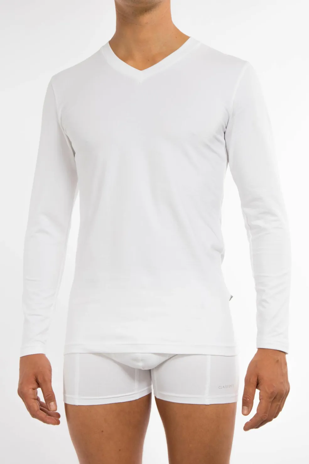 Claesen's Basics T-shirt (1-pack), heren T-shirt V-hals lange mouw, wit