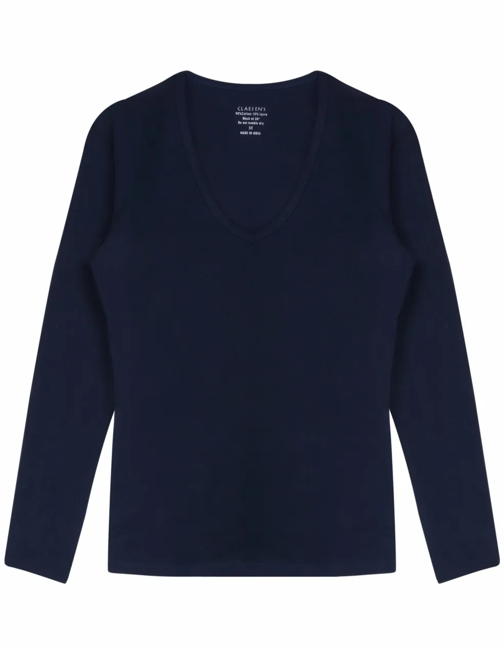 Claesen's dames Basics T-shirt (1-pack), V-hals T-shirt lange mouw, blauw