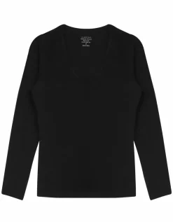 Claesen's dames Basics T-shirt (1-pack), V-hals T-shirt lange mouw, zwart