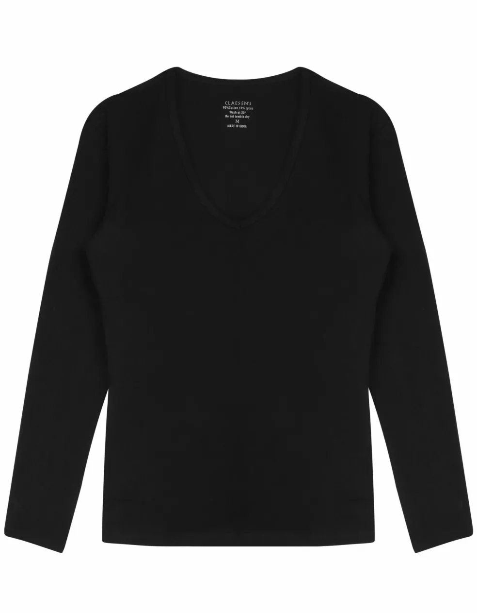 Claesen's dames Basics T-shirt (1-pack), V-hals T-shirt lange mouw, zwart