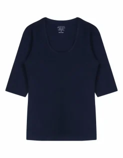 Claesen's dames Basics T-shirt (1-pack), 3/4 mouw O-hals T-shirt, blauw