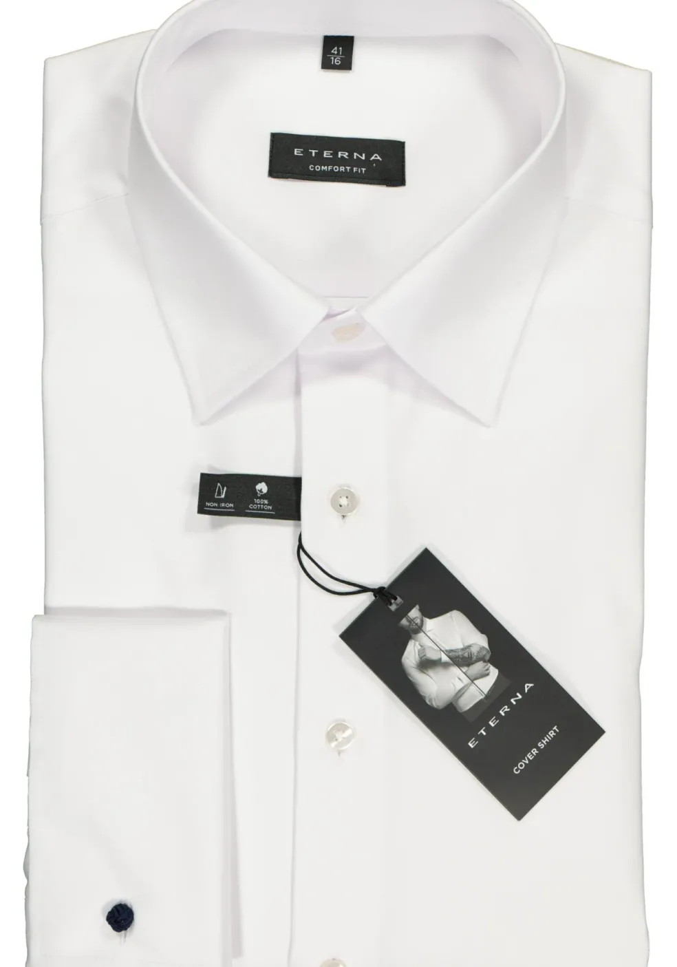 ETERNA comfort fit overhemd, dubbele manchet, niet doorschijnend twill heren overhemd, wit