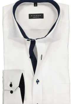 ETERNA comfort fit overhemd, fijn Oxford heren overhemd, wit (blauw gestipt contrast)