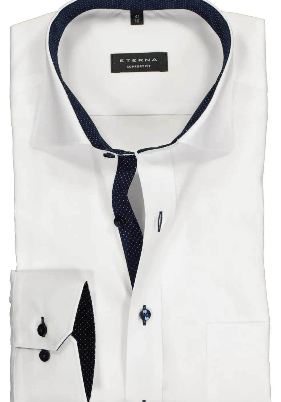 ETERNA comfort fit overhemd, fijn Oxford heren overhemd, wit (blauw gestipt contrast)