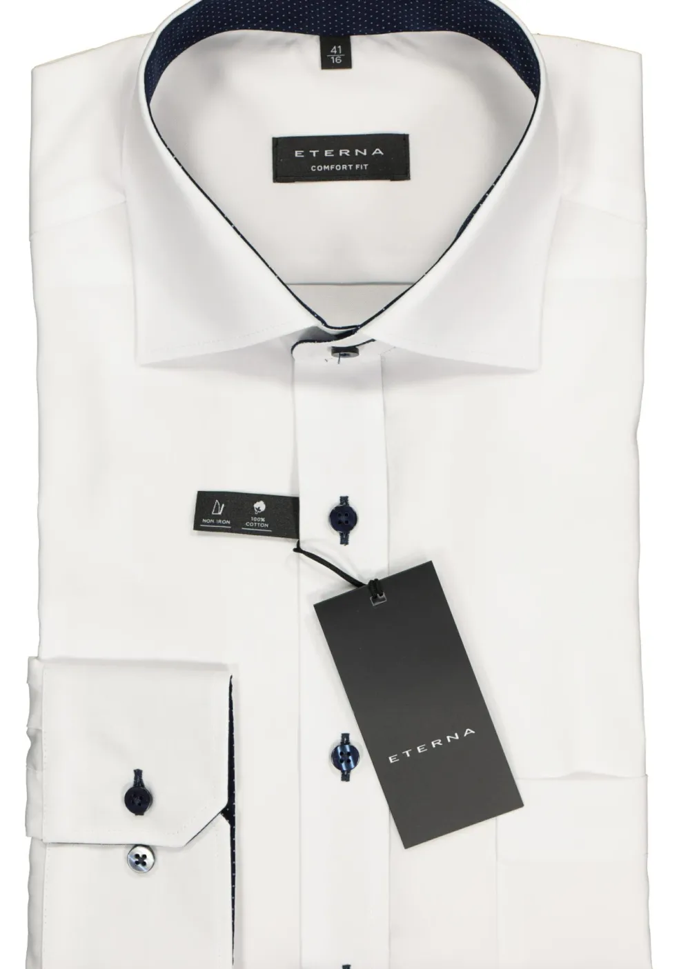 ETERNA comfort fit overhemd, fijn Oxford heren overhemd, wit (blauw gestipt contrast)