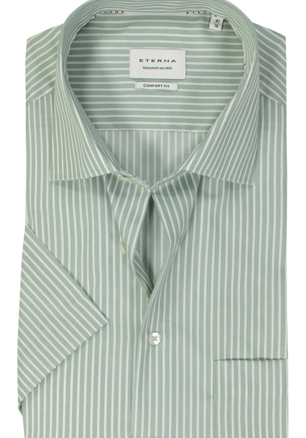 ETERNA comfort fit overhemd korte mouw, twill, lichtgroen met wit gestreept