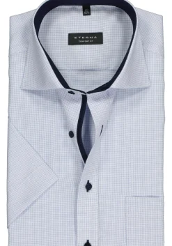 ETERNA comfort fit overhemd, korte mouw, structuur heren overhemd, lichtblauw met wit (donkerblauw contrast)