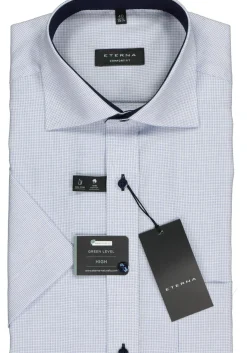 ETERNA comfort fit overhemd, korte mouw, structuur heren overhemd, lichtblauw met wit (donkerblauw contrast)