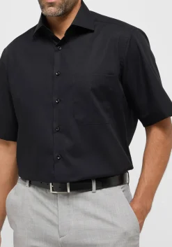 ETERNA comfort fit overhemd korte mouw, popeline, zwart