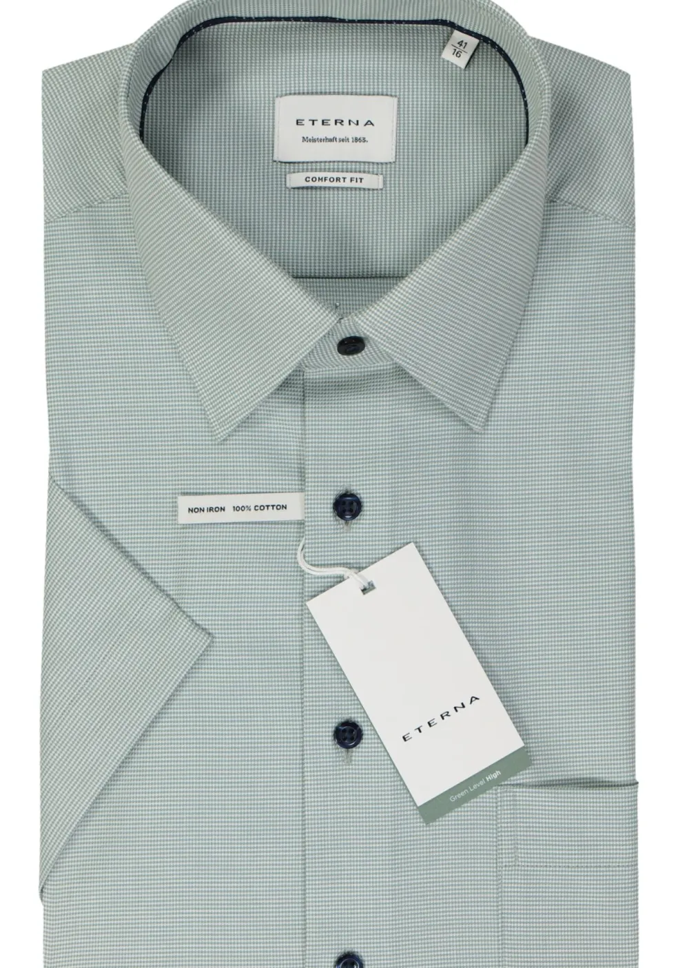 ETERNA comfort fit overhemd korte mouw, twill, groen