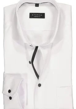 ETERNA comfort fit overhemd, niet doorschijnend twill heren overhemd, wit (zwart contrast)