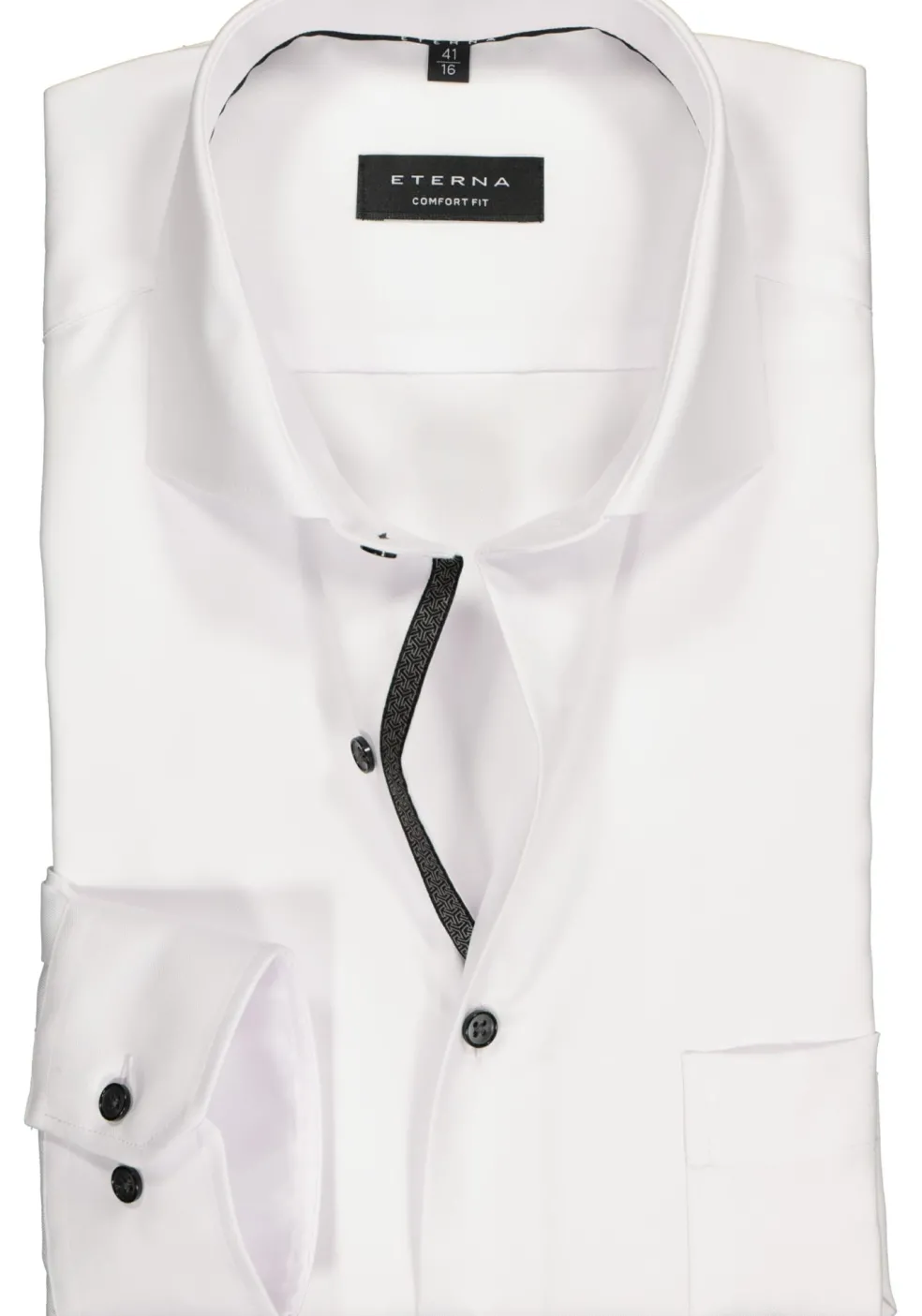 ETERNA comfort fit overhemd, niet doorschijnend twill heren overhemd, wit (zwart contrast)