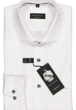 ETERNA comfort fit overhemd, niet doorschijnend twill heren overhemd, wit (zwart contrast)