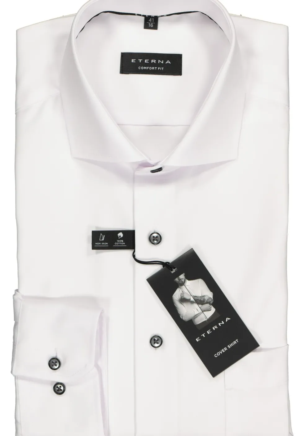 ETERNA comfort fit overhemd, niet doorschijnend twill heren overhemd, wit (zwart contrast)