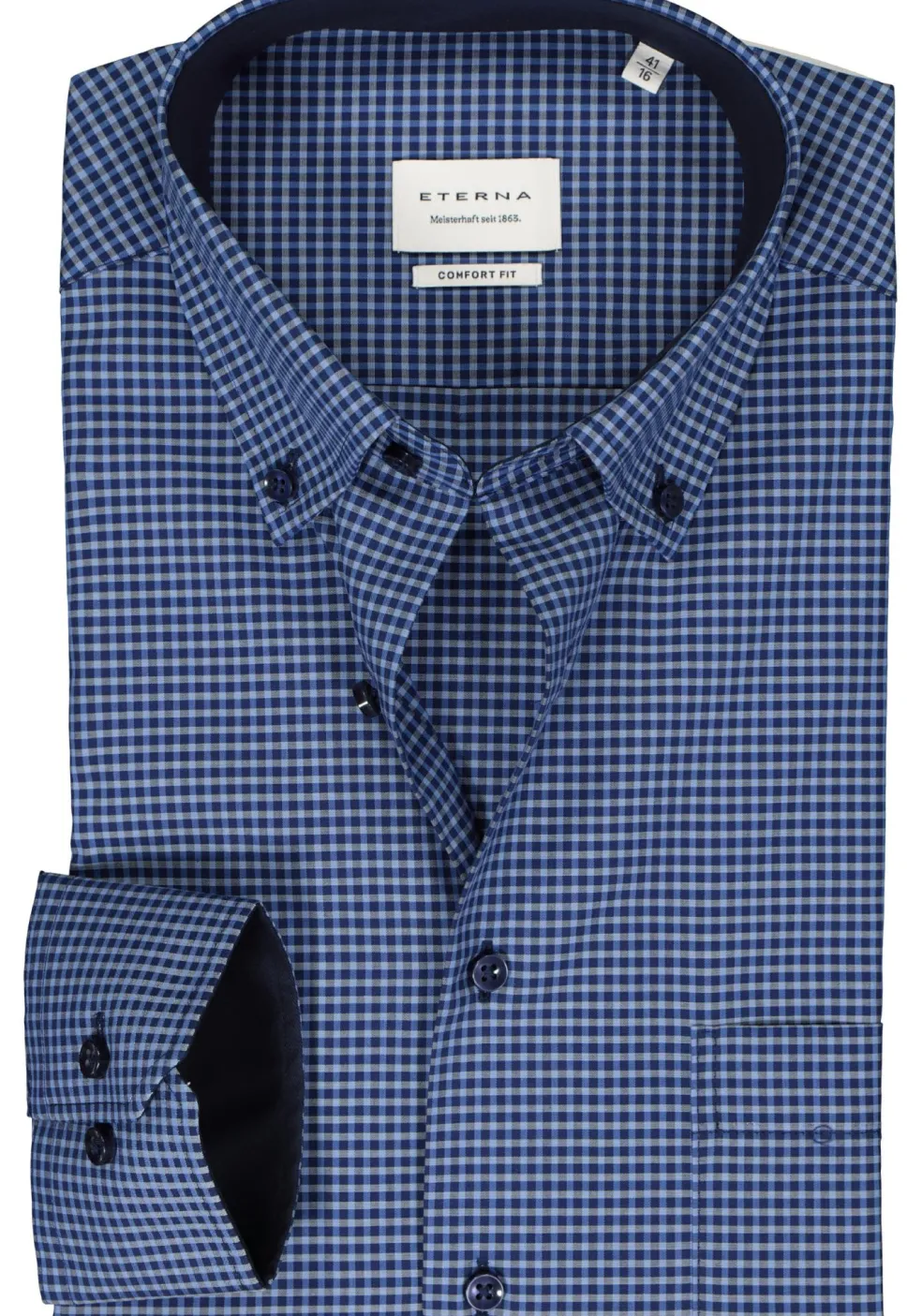 ETERNA comfort fit overhemd, popeline, blauw geruit (contrast)