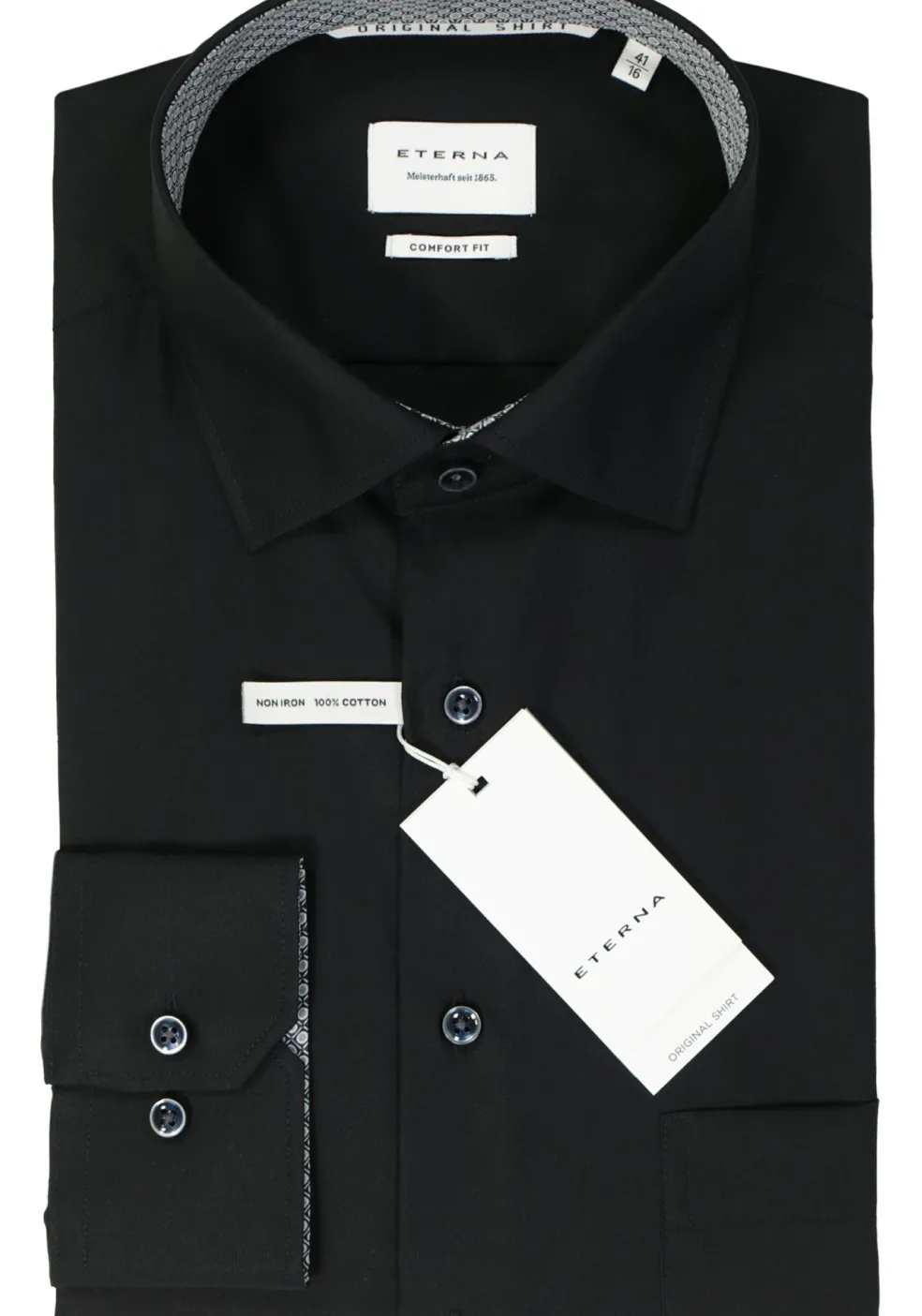 ETERNA comfort fit overhemd, popeline, zwart