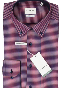 ETERNA comfort fit overhemd, popeline, roze geruit (contrast)