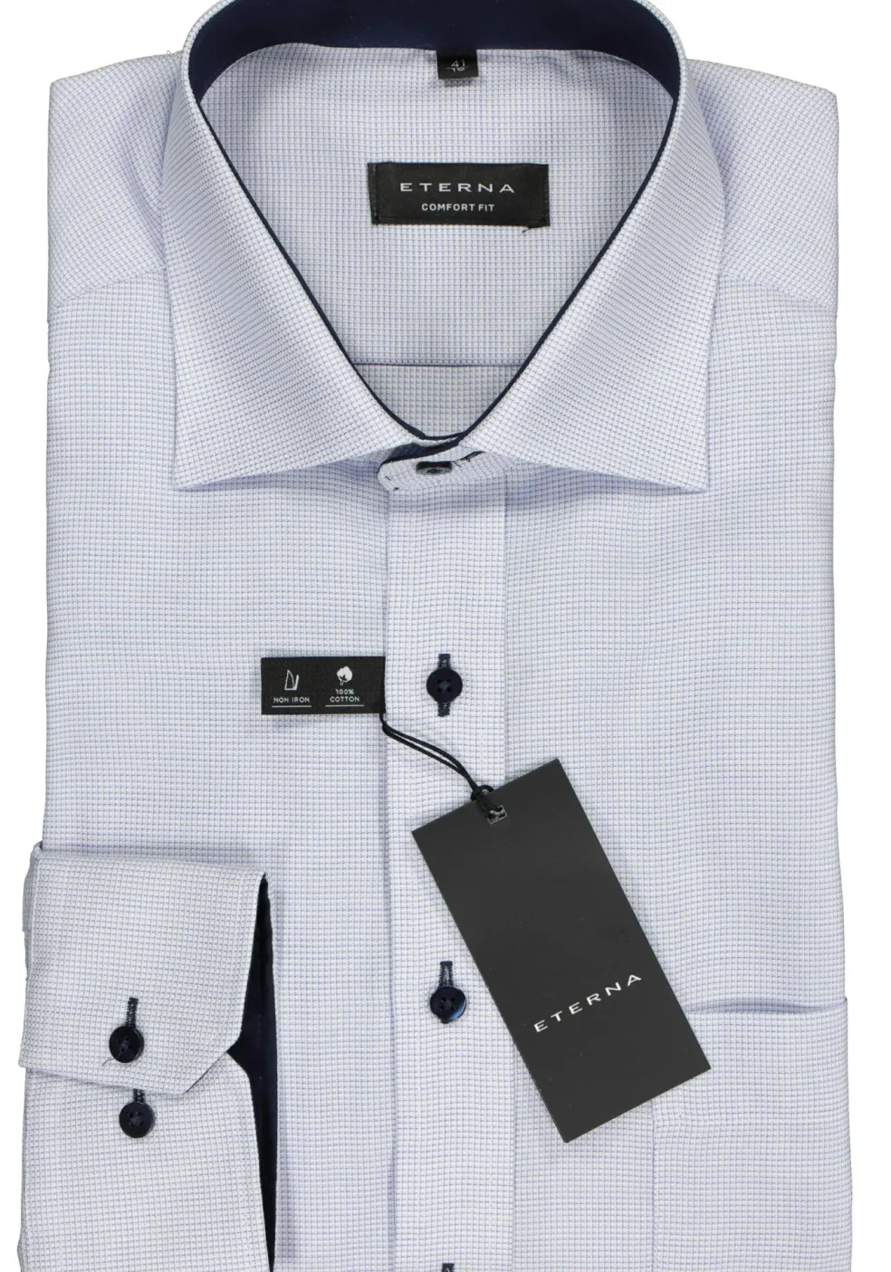 ETERNA comfort fit overhemd, structuur heren overhemd, lichtblauw met wit (donkerblauw contrast)