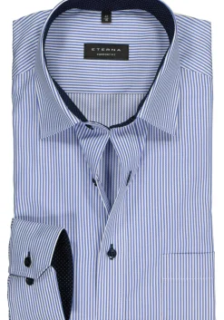 ETERNA comfort fit overhemd, twill heren overhemd, blauw met wit gestreept (blauw contrast)