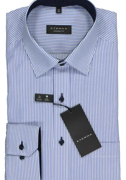 ETERNA comfort fit overhemd, twill heren overhemd, blauw met wit gestreept (blauw contrast)