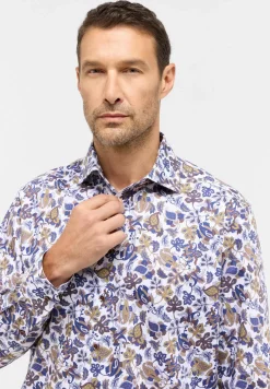 ETERNA comfort fit overhemd, twill, geel dessin