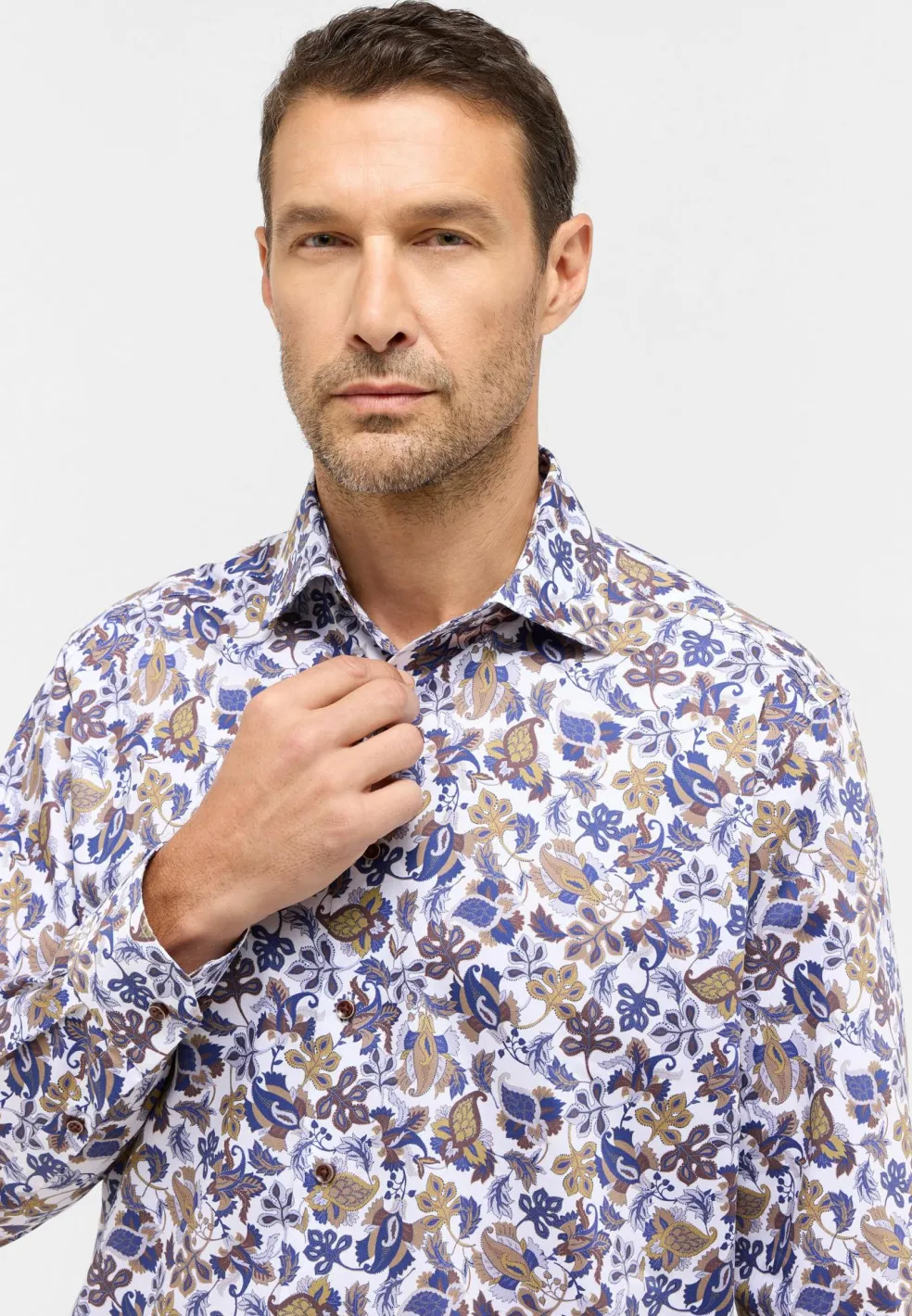 ETERNA comfort fit overhemd, twill, geel dessin