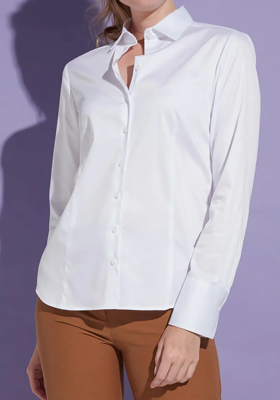ETERNA dames blouse modern classic, stretch satijnbinding, wit