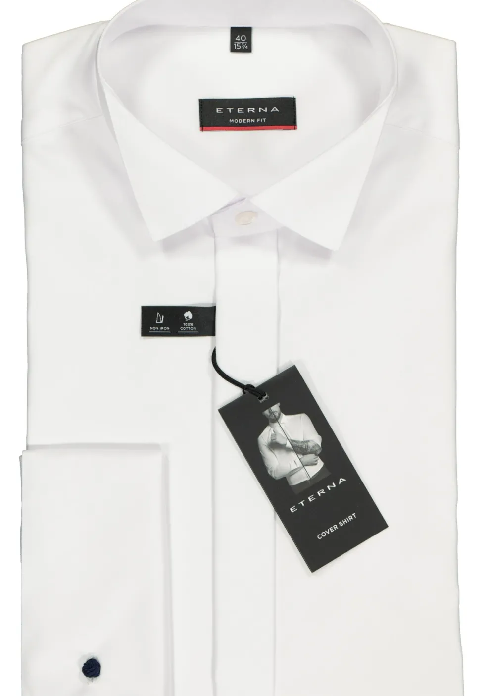 ETERNA modern fit overhemd, dubbele manchet, niet doorschijnend twill heren overhemd, wit