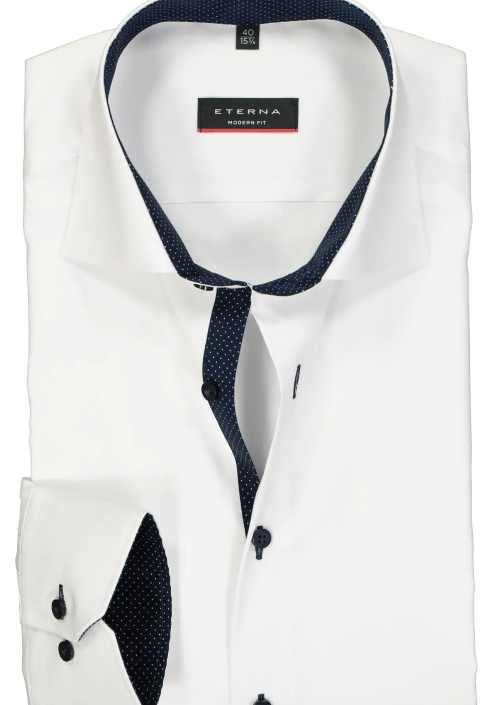 ETERNA modern fit overhemd, fijn Oxford heren overhemd, wit (blauw gestipt contrast)