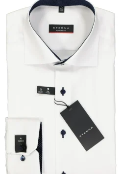 ETERNA modern fit overhemd, fijn Oxford heren overhemd, wit (blauw gestipt contrast)