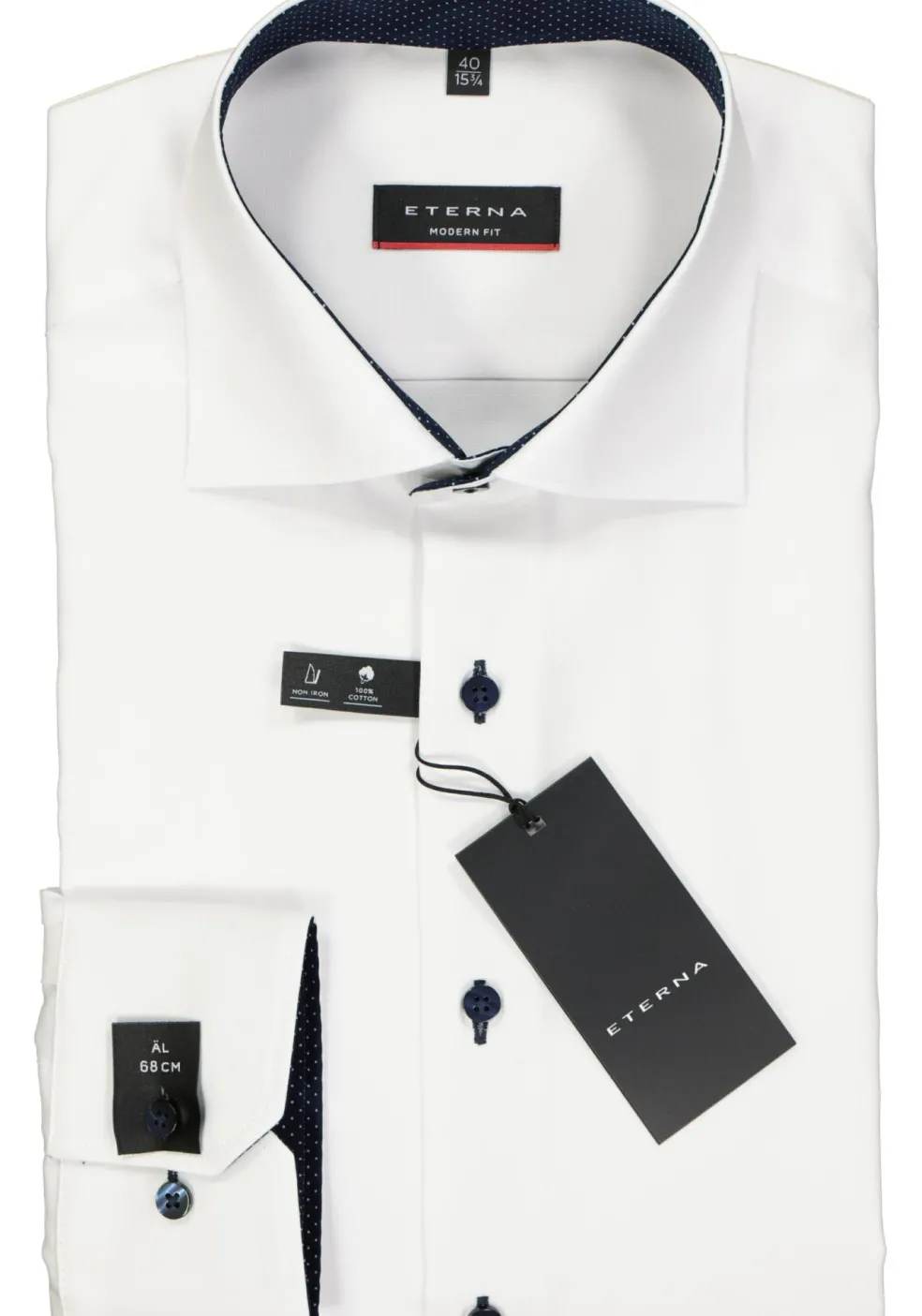 ETERNA modern fit overhemd, fijn Oxford heren overhemd, wit (blauw gestipt contrast)