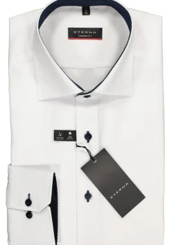 ETERNA modern fit overhemd, fijn Oxford heren overhemd, wit (blauw gestipt contrast)