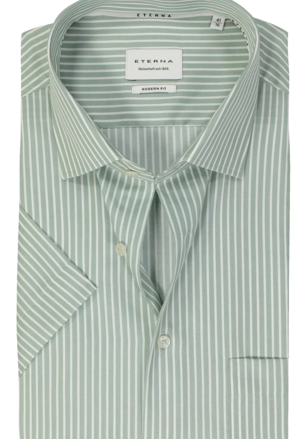 ETERNA modern fit overhemd korte mouw, twill, lichtgroen met wit gestreept
