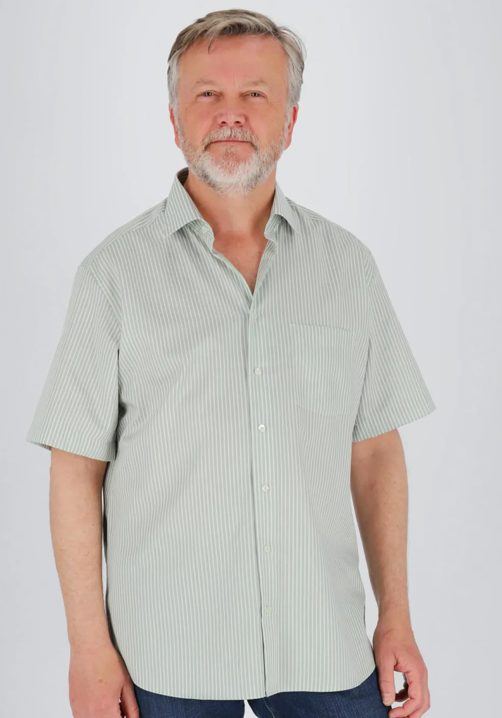ETERNA modern fit overhemd korte mouw, twill, lichtgroen met wit gestreept