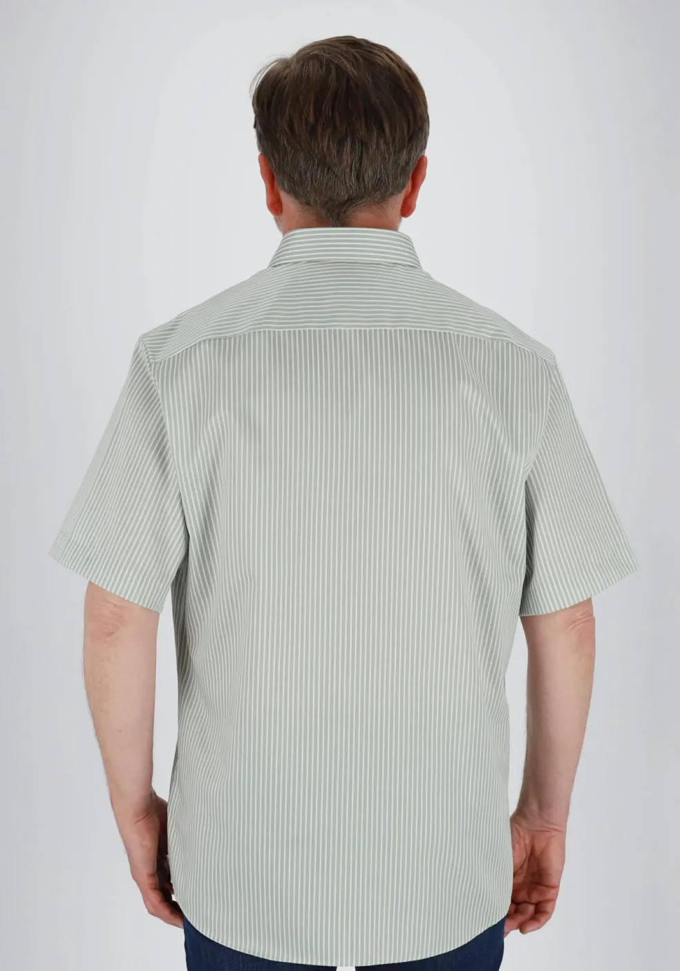 ETERNA modern fit overhemd korte mouw, twill, lichtgroen met wit gestreept