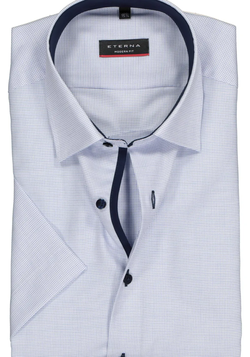 ETERNA modern fit overhemd, korte mouw, structuur heren overhemd, lichtblauw met wit (donkerblauw contrast)