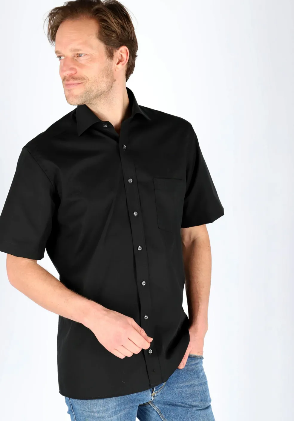 ETERNA modern fit overhemd, korte mouw, poplin heren overhemd, zwart