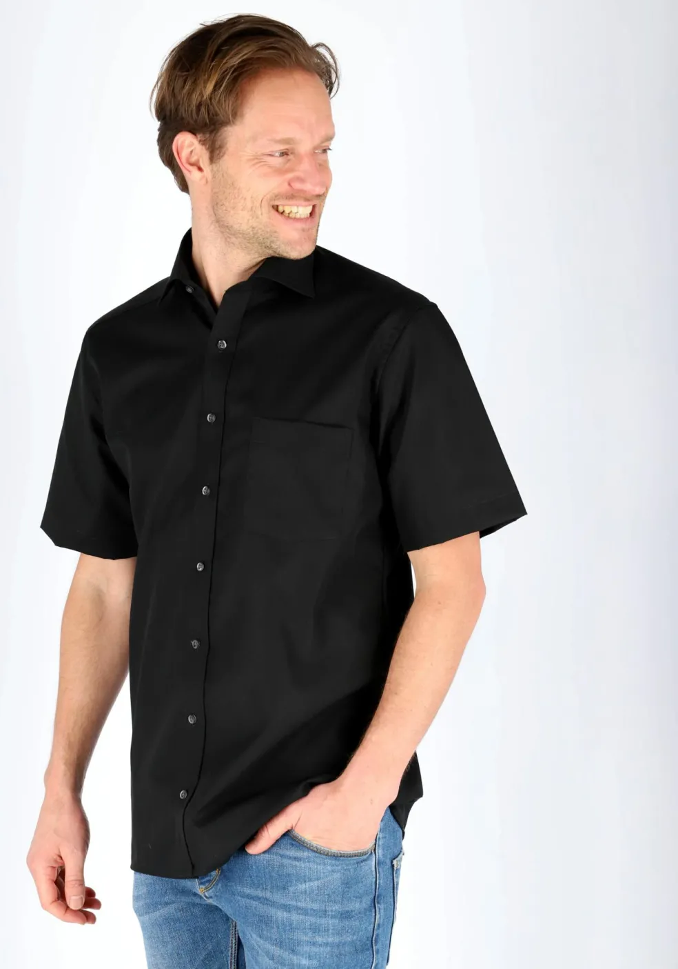 ETERNA modern fit overhemd, korte mouw, poplin heren overhemd, zwart