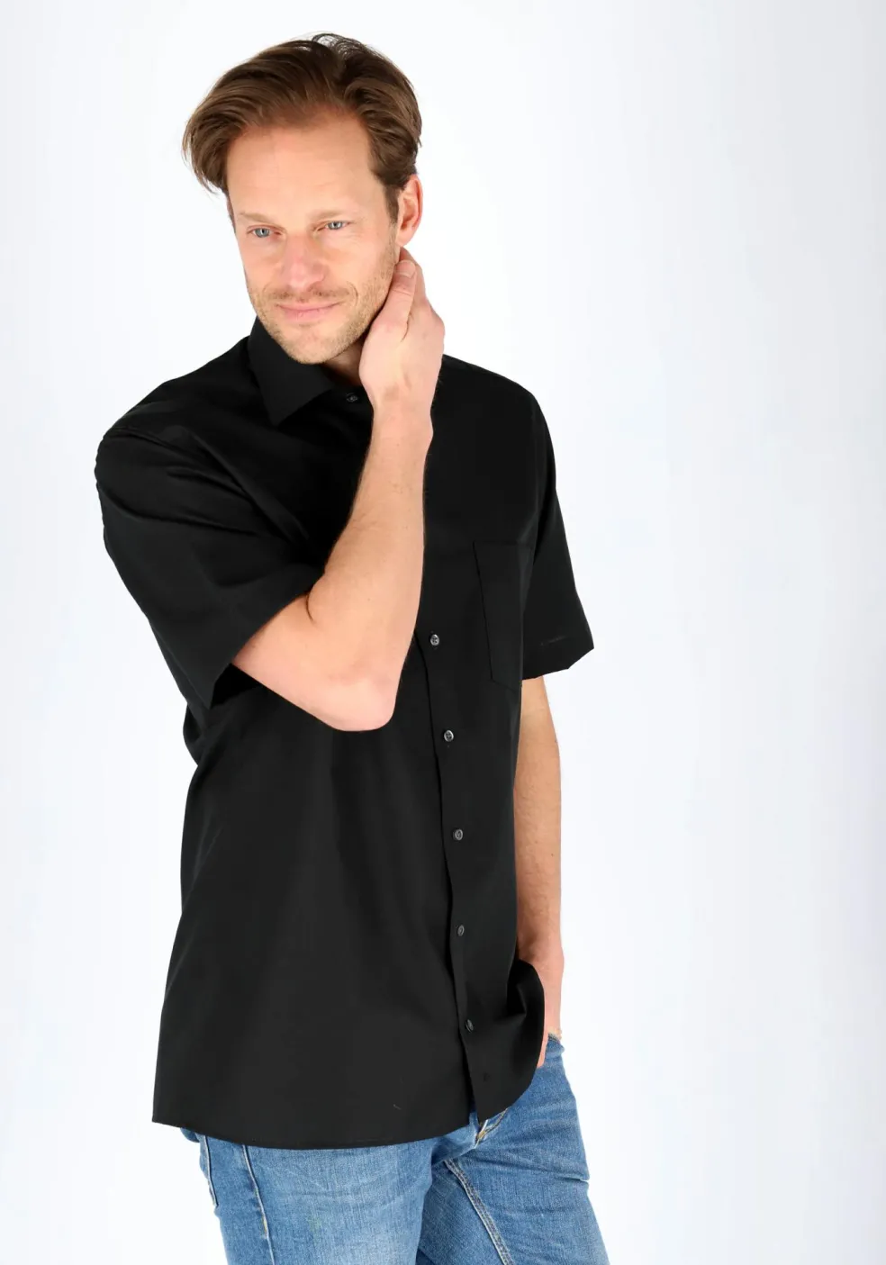 ETERNA modern fit overhemd, korte mouw, poplin heren overhemd, zwart