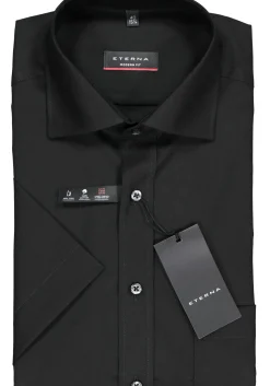 ETERNA modern fit overhemd, korte mouw, poplin heren overhemd, zwart