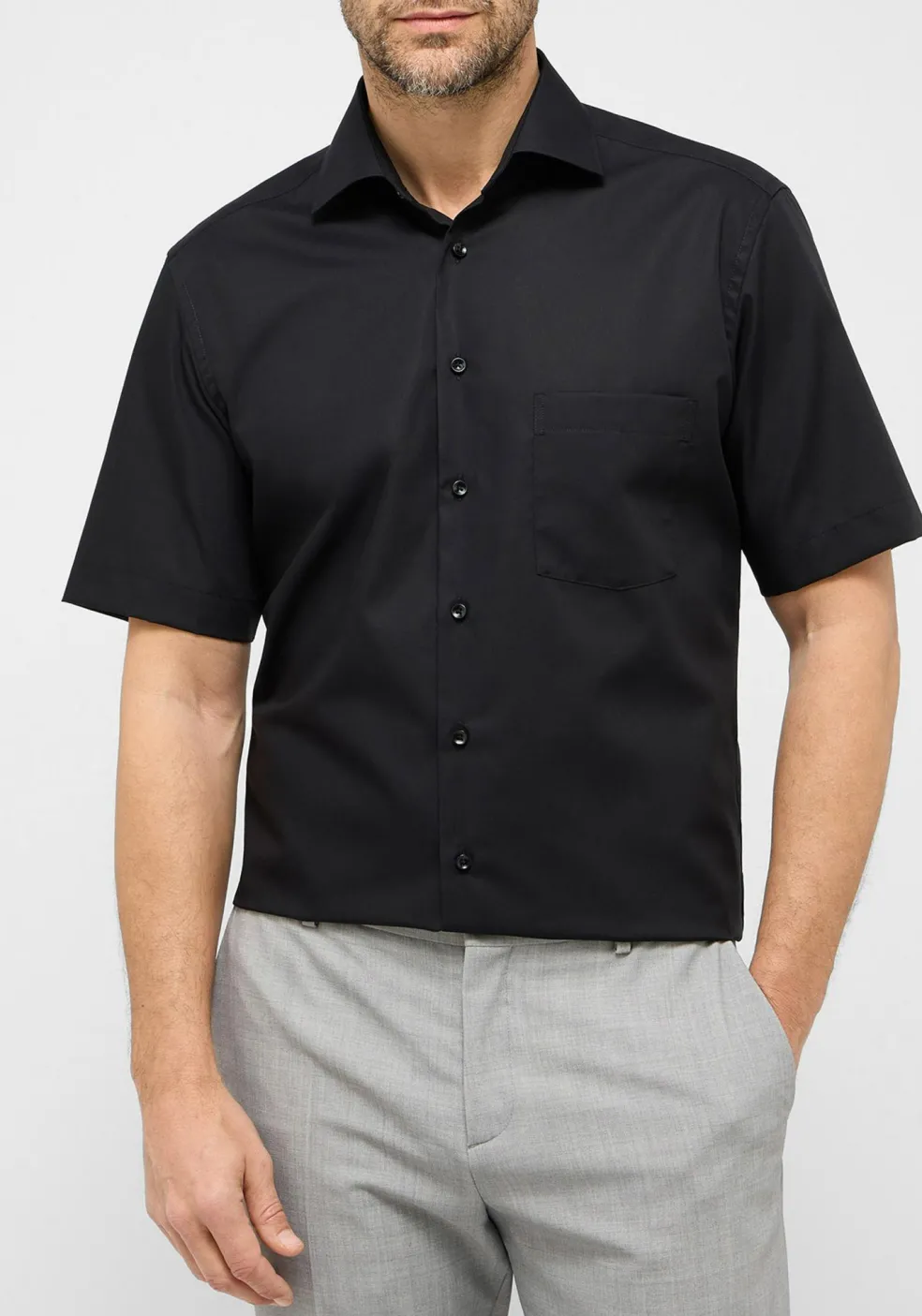 ETERNA modern fit overhemd korte mouw, popeline, zwart