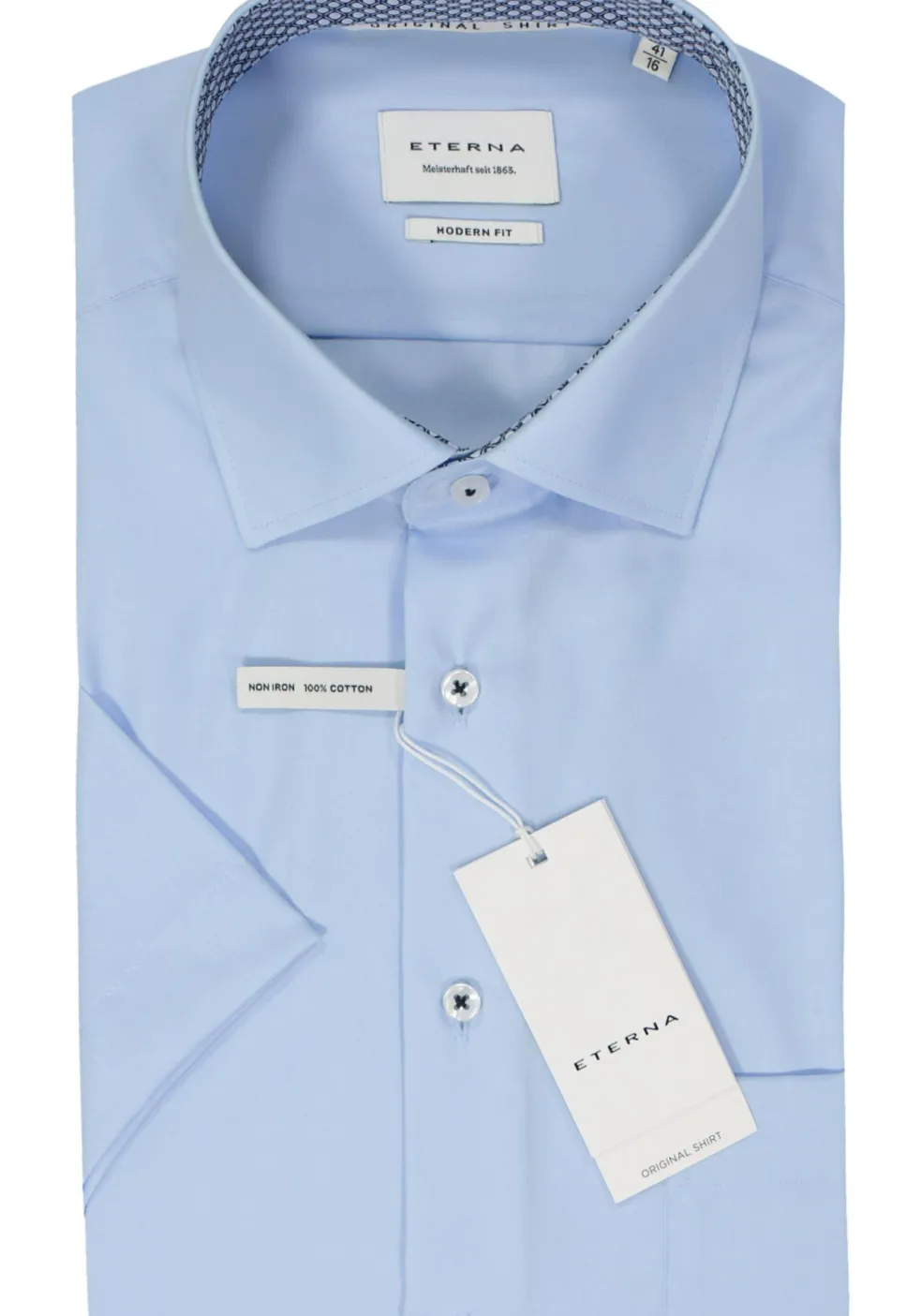 ETERNA modern fit overhemd korte mouw, popeline, lichtblauw