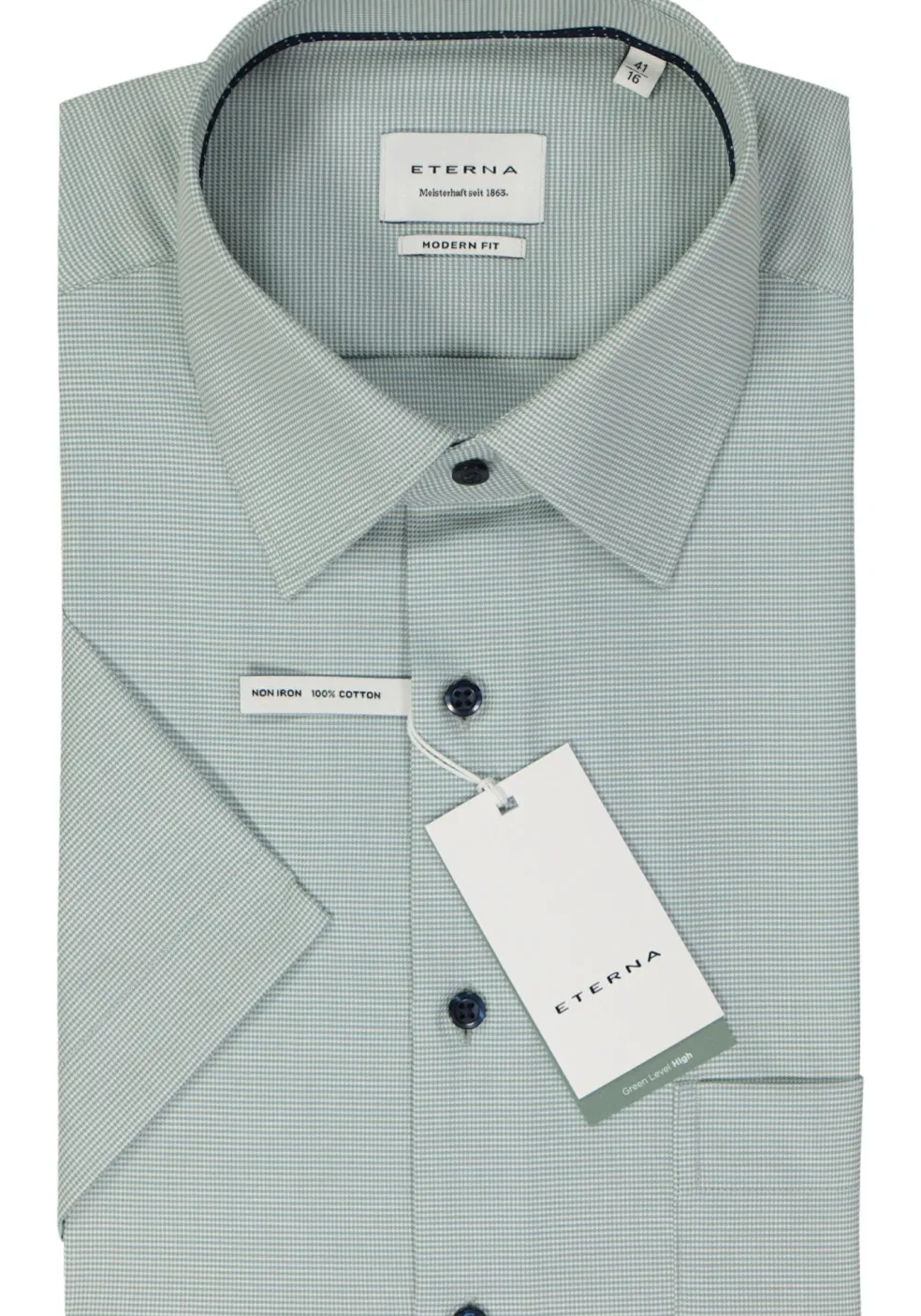ETERNA modern fit overhemd korte mouw, twill, groen