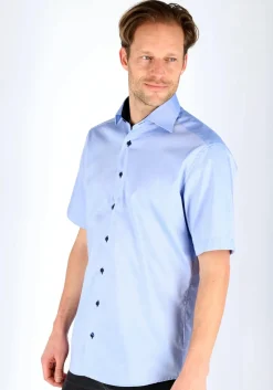 ETERNA modern fit overhemd, korte mouw, heren overhemd fijn Oxford, blauw (gestipt contrast)