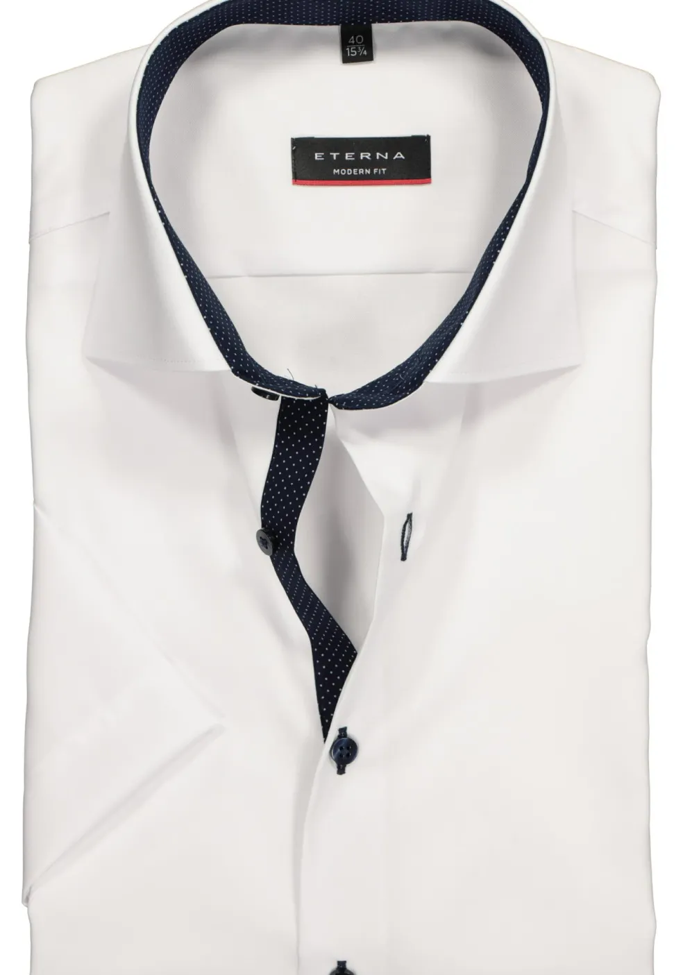 ETERNA modern fit overhemd, korte mouw, heren overhemd fijn Oxford, wit (blauw gestipt contrast)